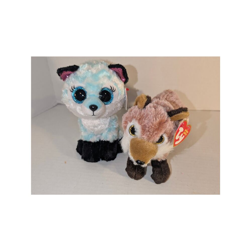 Lot 2 New 6" TY Beanie Babies Plush Atlas Chevron & Fredrick Foxes